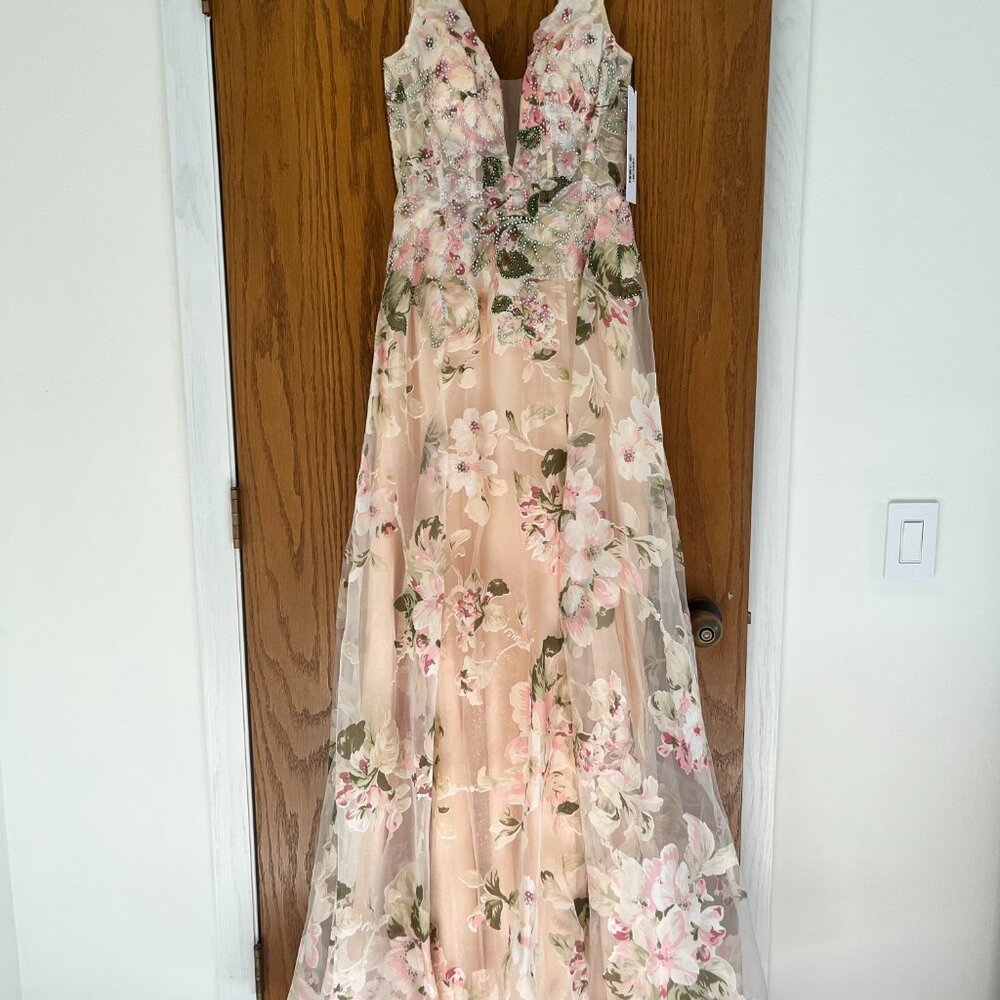 Floral Print Tulle Lining Dress - JVN by Jovani